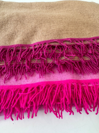Camel Cashmere Scarf with Pink Fringe
