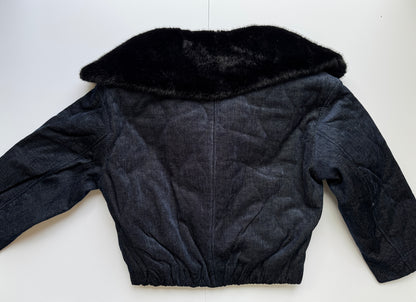 KORNER Navy Velvet Denim Coat with Faux Fur Collar