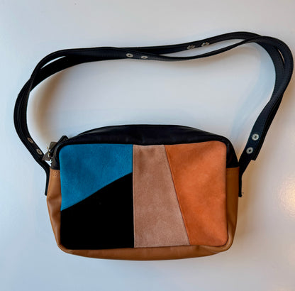 LALLA Geometric Suede and Leather Crossbody Bag with Orange