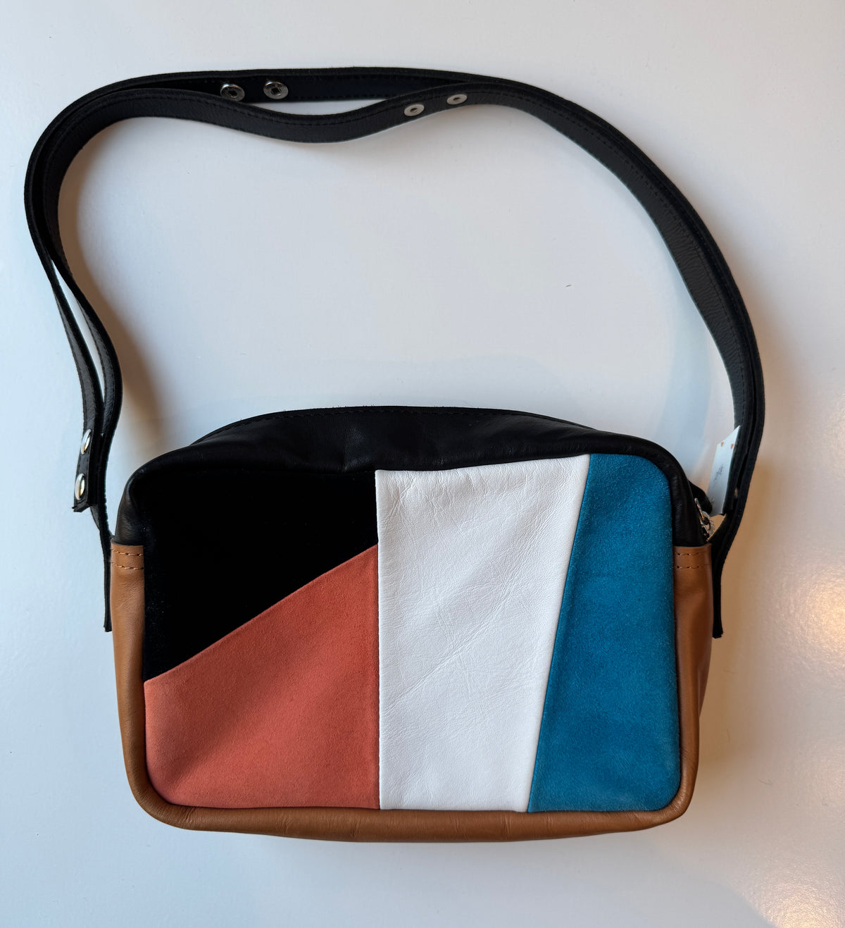 LALLA Geometric Suede and Leather Crossbody Bag with Orange