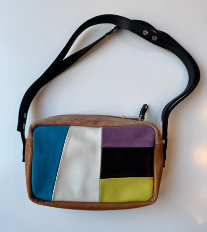 LALLA Geometric Suede and Leather Crossbody Bag with Purple and Yellow