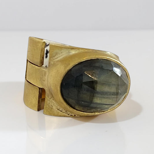 Brass and Abalone Rectangle Ring