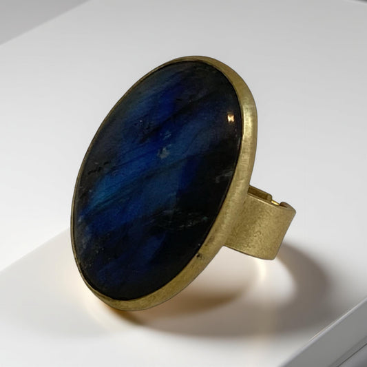 Labradorite Oval Brass Ring