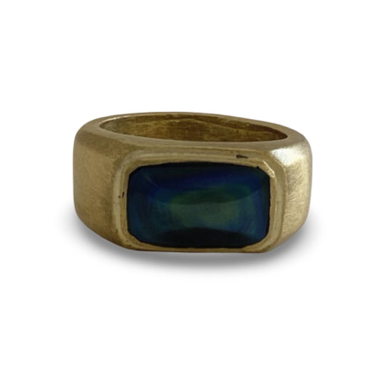 Rectangle Abalone Brass Ring