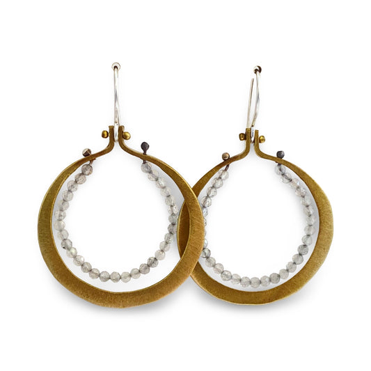 Brass Round Labradorite Earrings