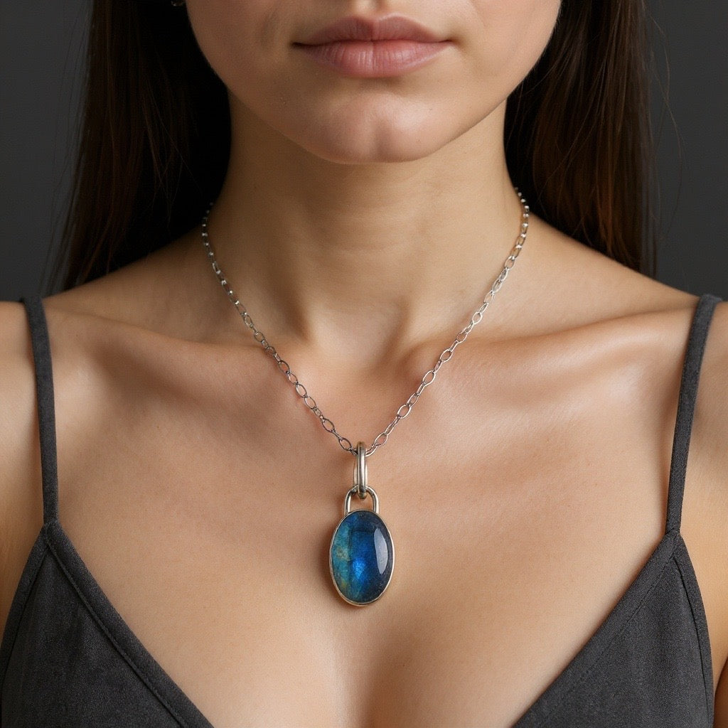 Brass and Labradorite Bezel Necklace