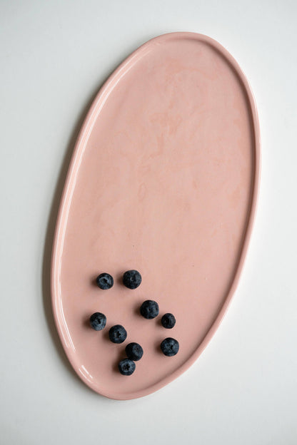 Handmade Oval Porcelain Serving Platter. Powder Pink in Medium