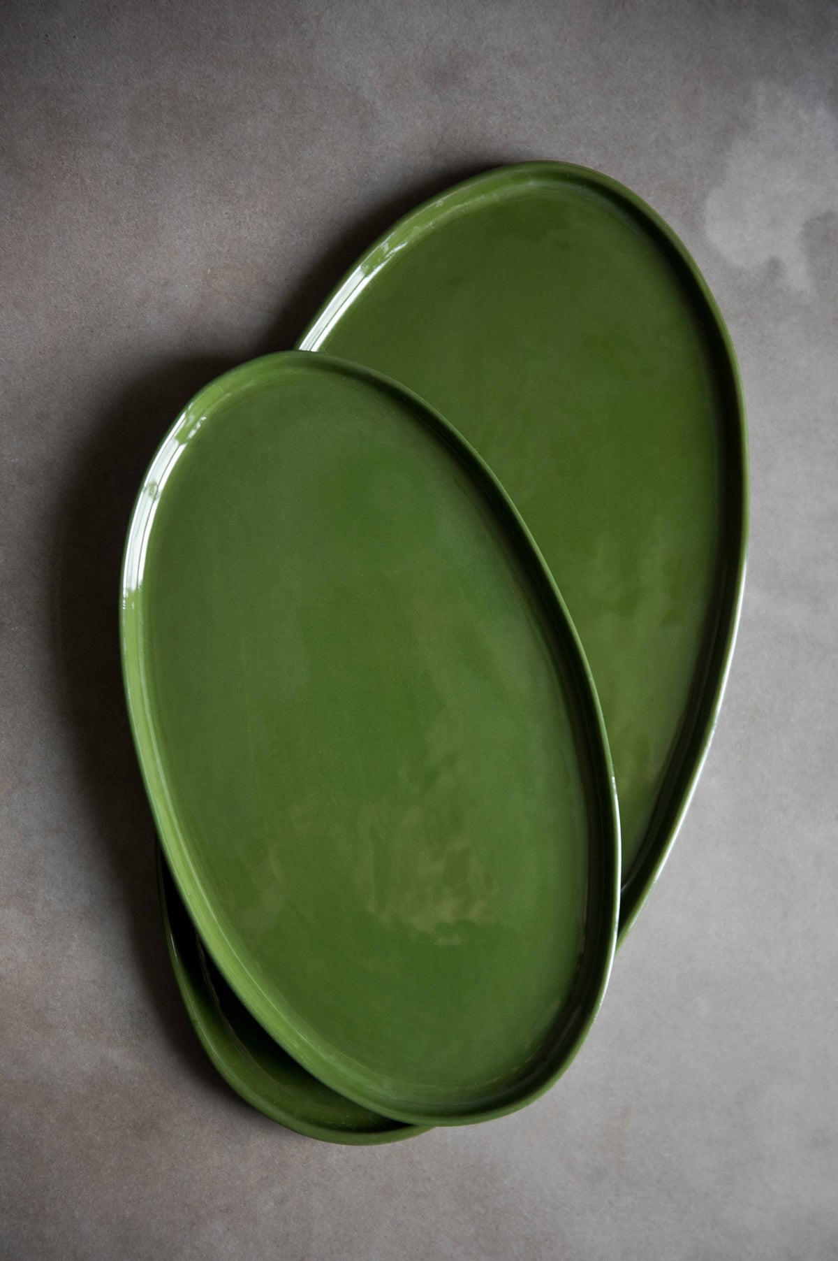 Handmade Oval Porcelain Serving Platter. Green  Medium