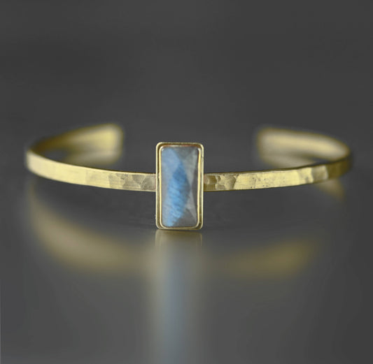 Thin Brass Cuff w/ Labradorite