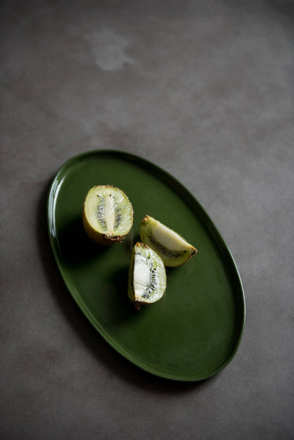 Handmade Oval Porcelain Serving Platter. Green: Large