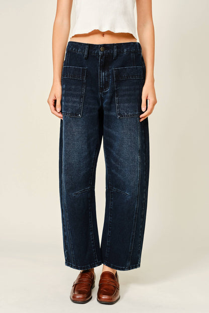 DARK WASHED BARREL JEANS
