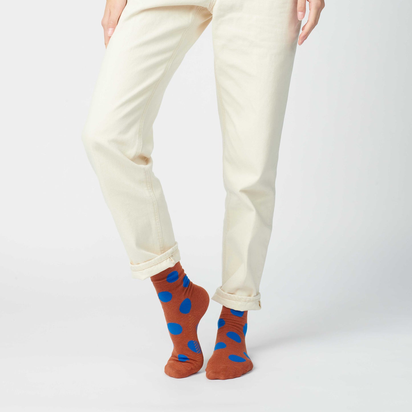 Polka Dot Crew Socks, Brown and Blue