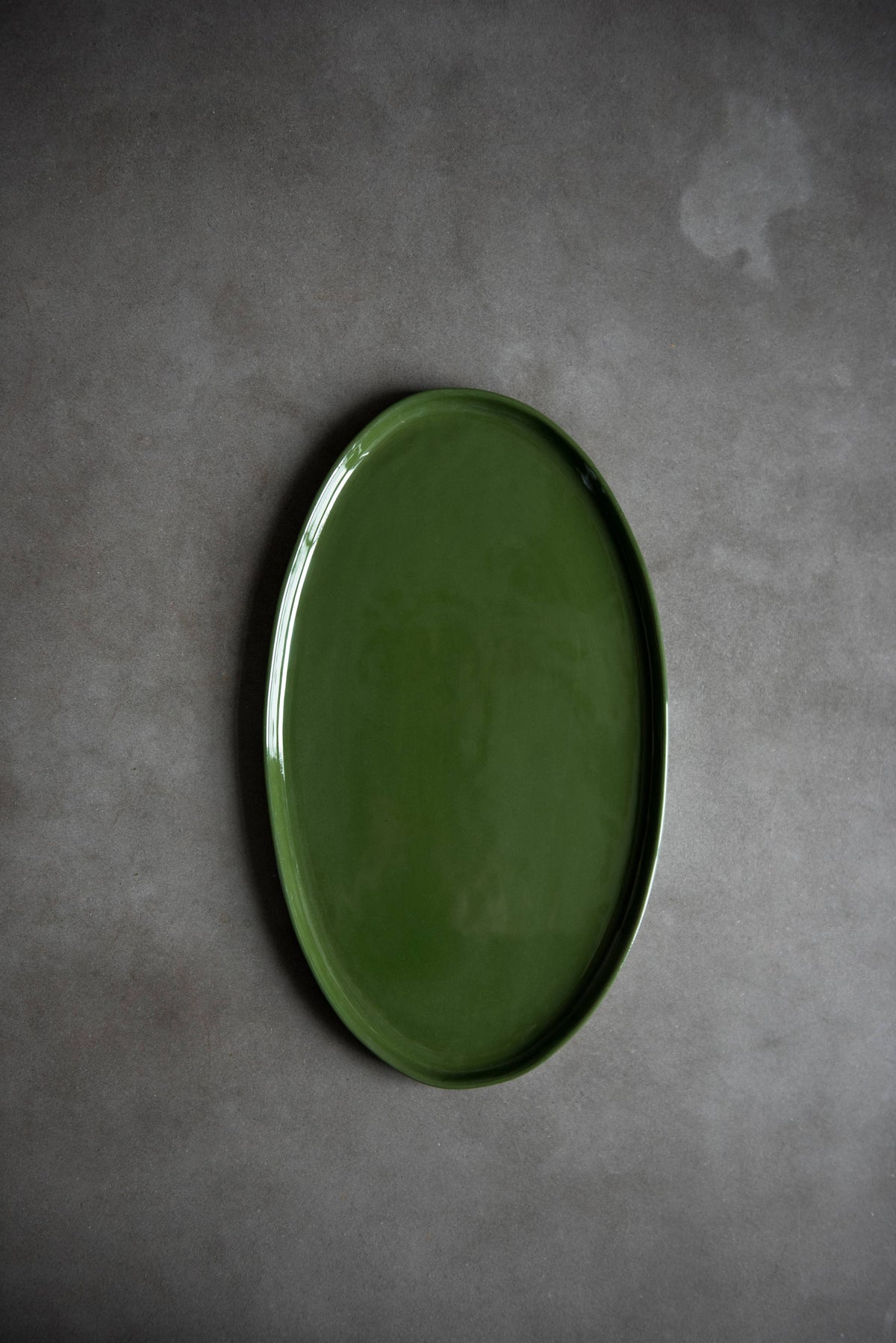 Handmade Oval Porcelain Serving Platter. Green: Large