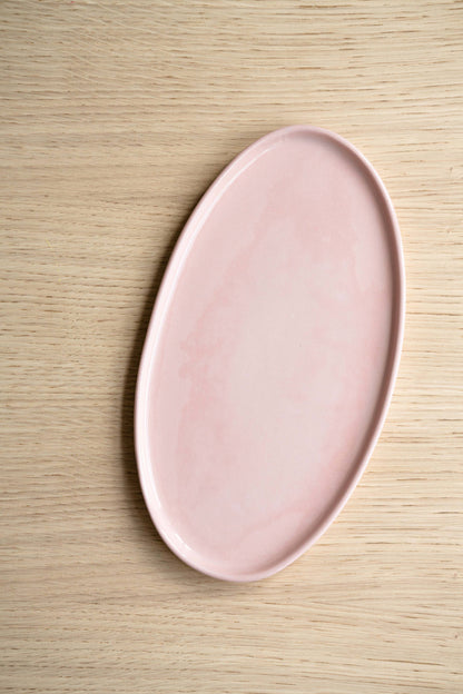 Handmade Oval Porcelain Serving Platter. Powder Pink: Large