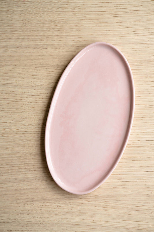 Handmade Oval Porcelain Serving Platter. Powder Pink in Medium