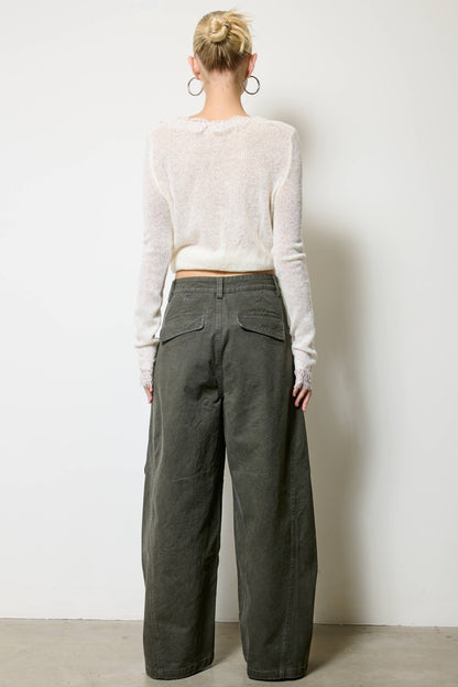 Wide Leg Twill Cargo Pants in Jasper