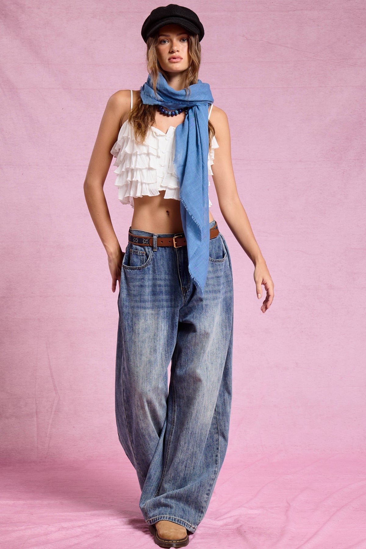 Wide Leg Baggy Denim Jeans: Smoky Blue