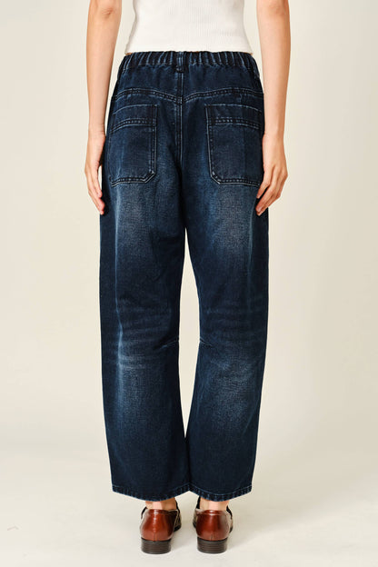 DARK WASHED BARREL JEANS