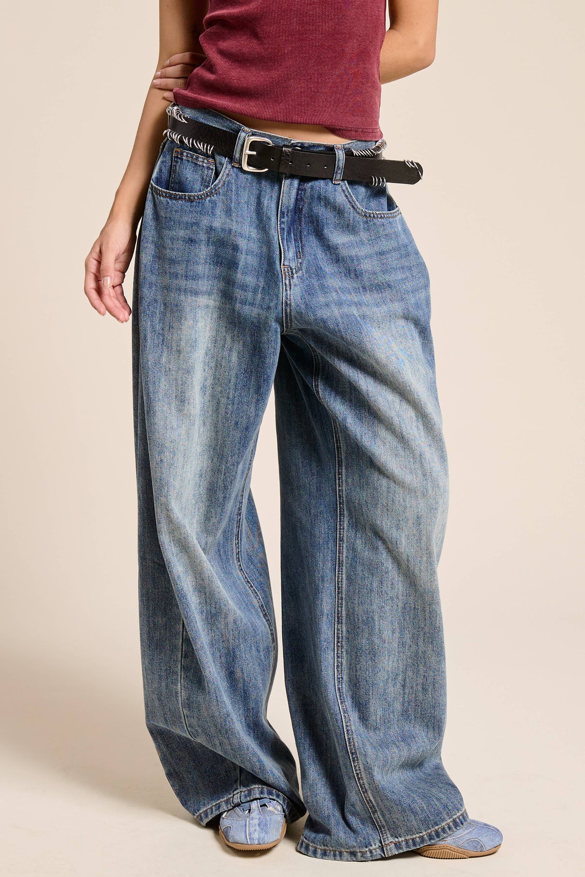 Wide Leg Baggy Denim Jeans: Smoky Blue
