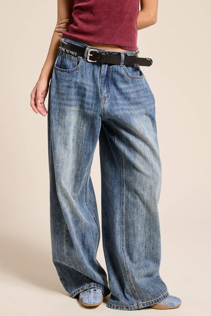 Wide Leg Baggy Denim Jeans: Smoky Blue