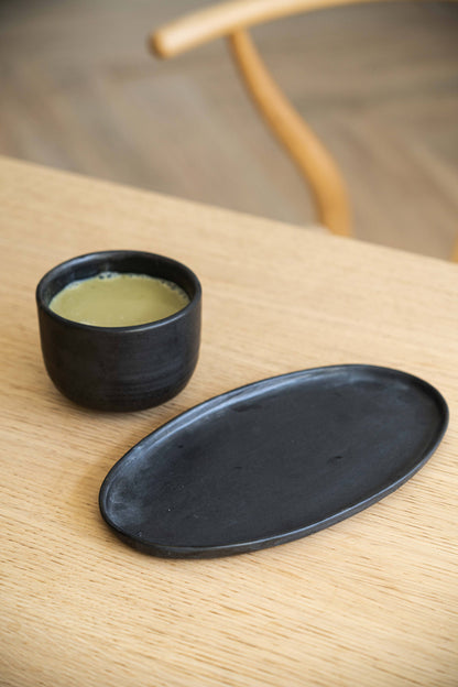 Black Matte Stoneware Oval Serving Platter Medium