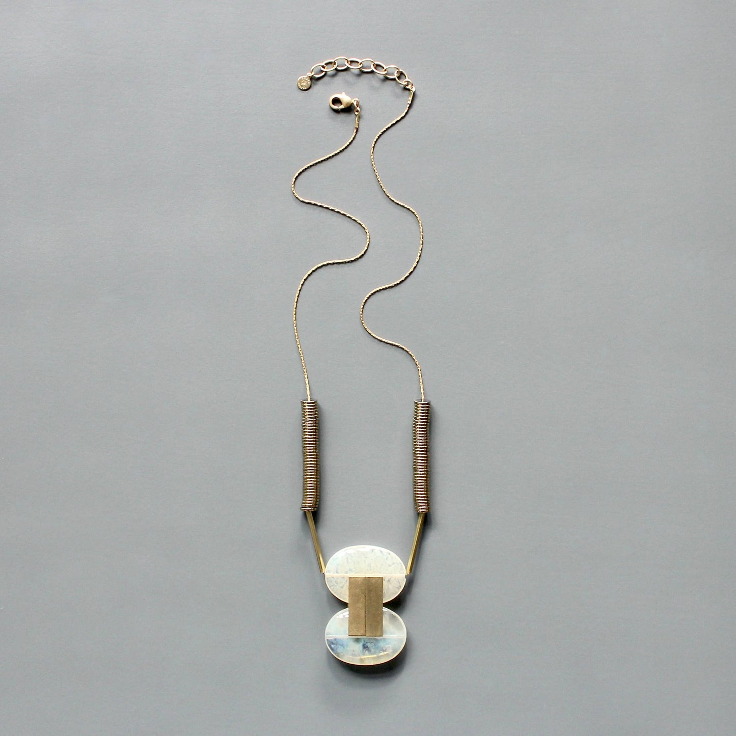 Quartz and gold hematite geometric necklace