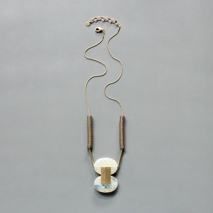Quartz and gold hematite geometric necklace