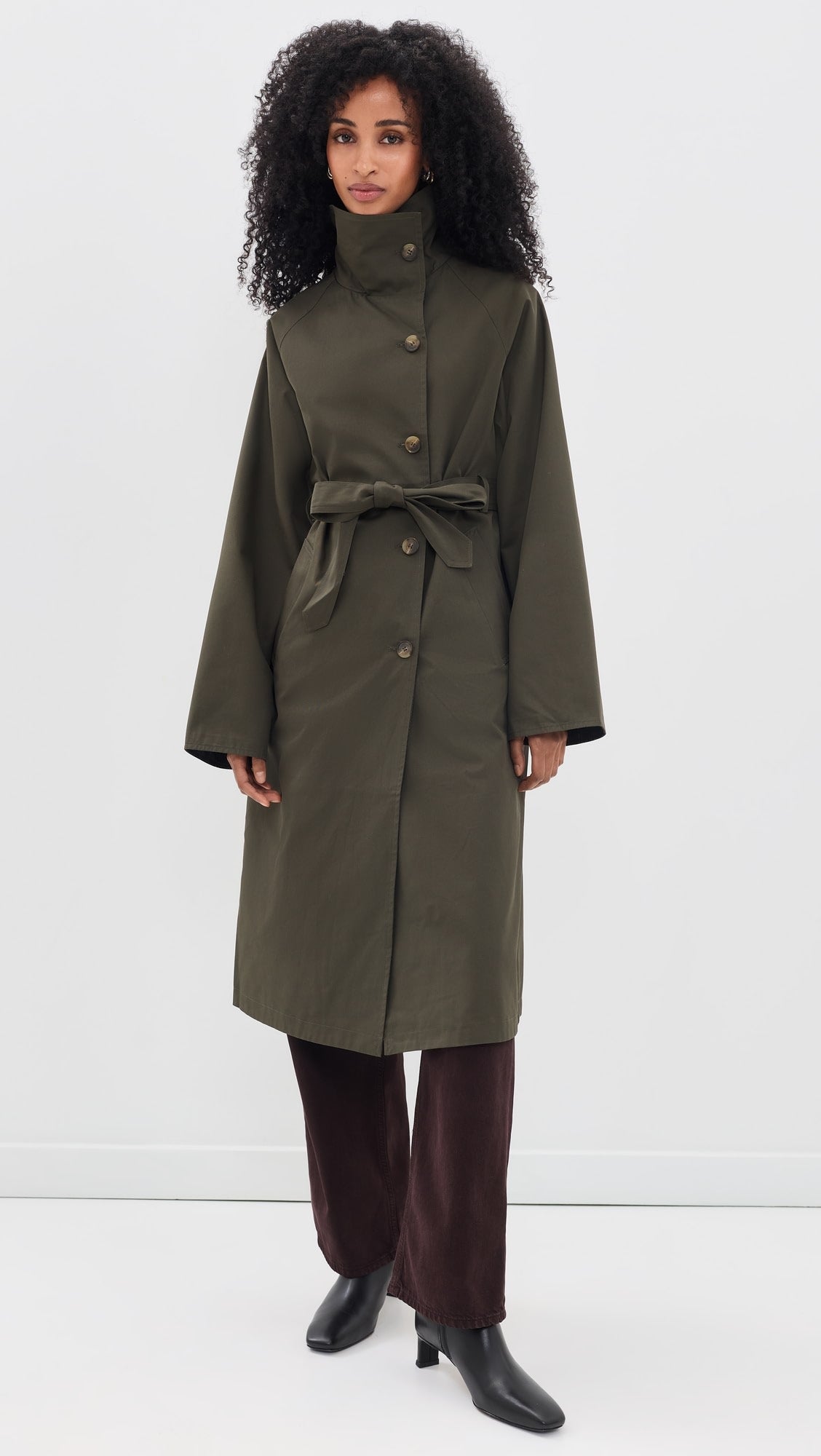 LINE AND DOT Palmer Reversable Trench Coat in Olive/Plaid
