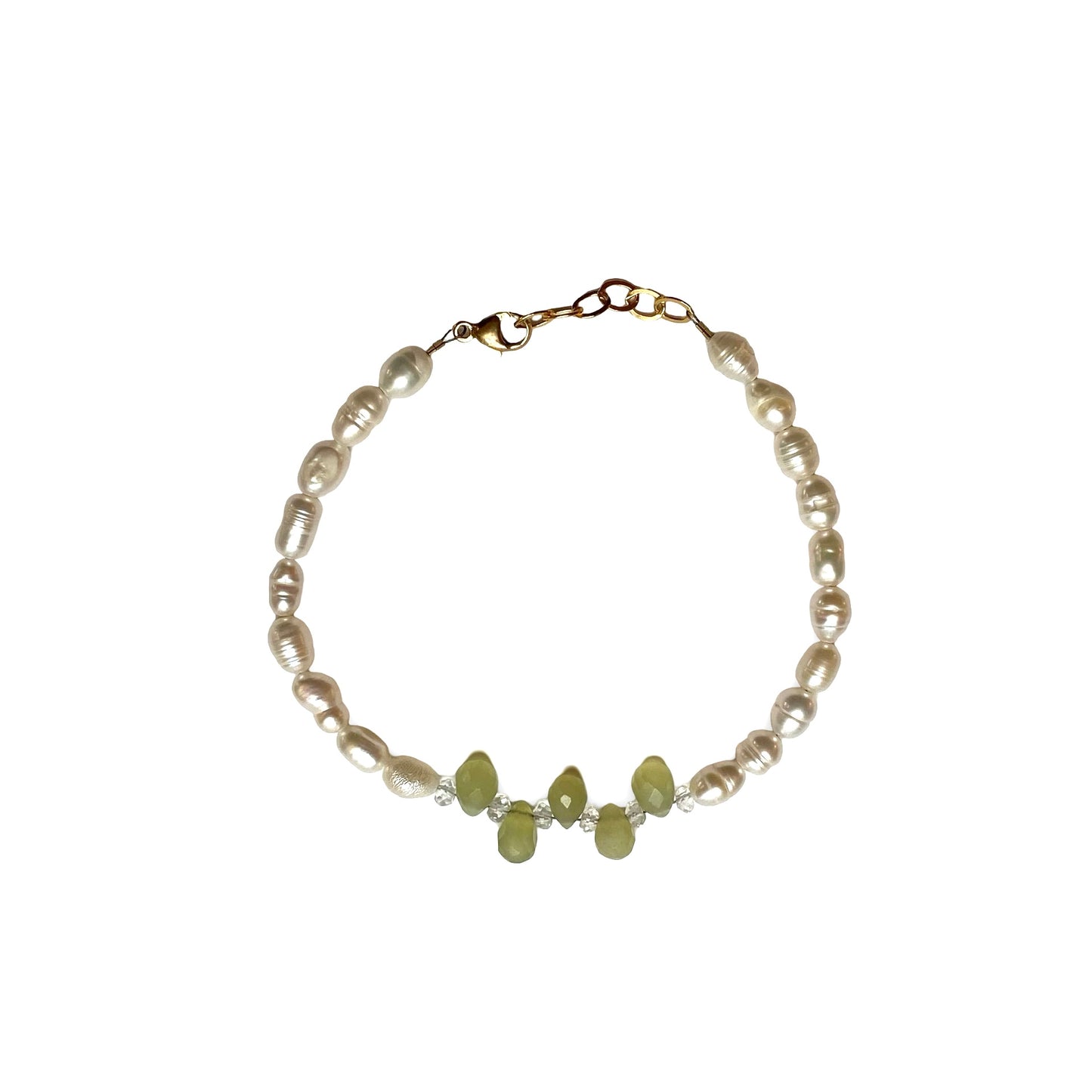 Bracelet: Gemstone Beads: Prehnite Briolettes and Pearls