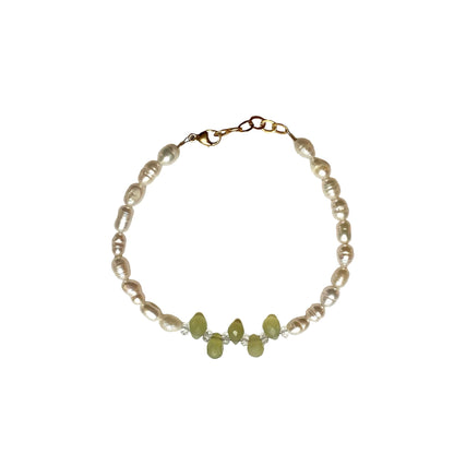 Bracelet: Gemstone Beads: Prehnite Briolettes and Pearls