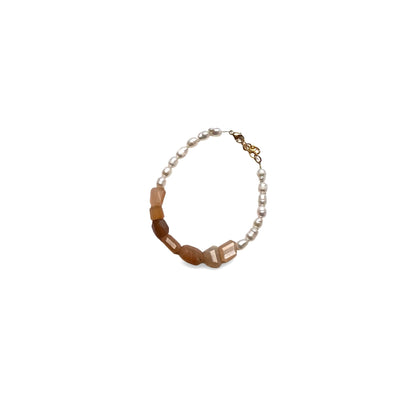 Bracelet: Gemstone Beads: Peach Moonstone and Pearls