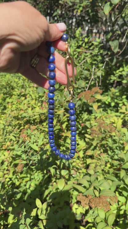 Necklace: Large Lapis with Chunky Brass