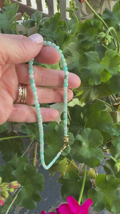 Necklace: Amazonite Cubes Necklace with Chunky Brass