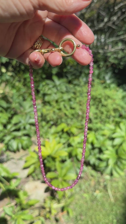 Necklace: Pink Tourmaline 4mm with Chunky Brass Hardware