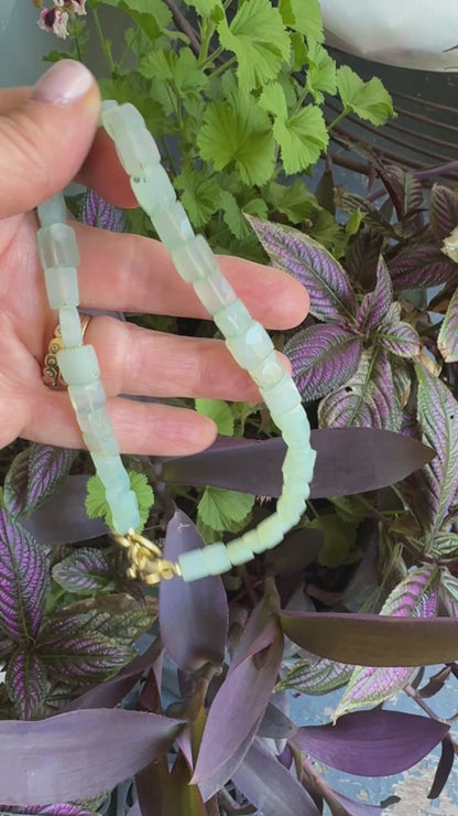 Necklace: Choker Blue Chalcedony with Chunky Brass