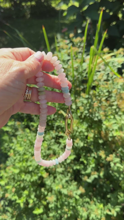 Necklace: Morganite and Aquamarine with Chunky Brass